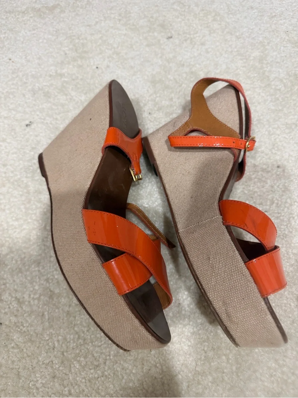J. Crew Bright Orange Patent Leather Strappy Heels
